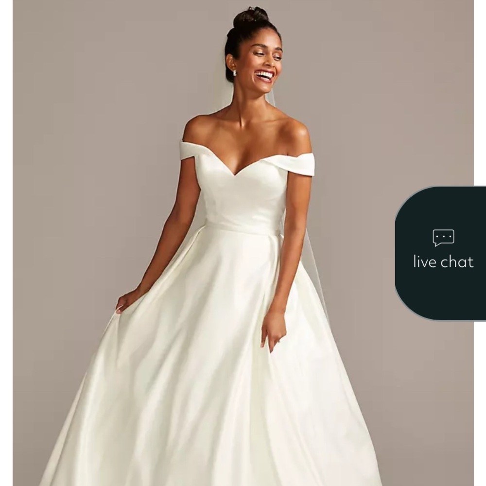 David's Bridal Off-Shoulder Satin Wedding Dress
